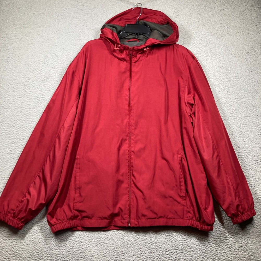 ST JOHNS BAY Jacket Mens XXL Red Hooded Lightweight Windbreaker Casual Relaxed